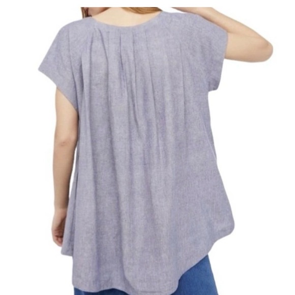 Free People Size M Crazy Hearts Chambray Babydoll Top Short Sleeve Oversized - Picture 2 of 9